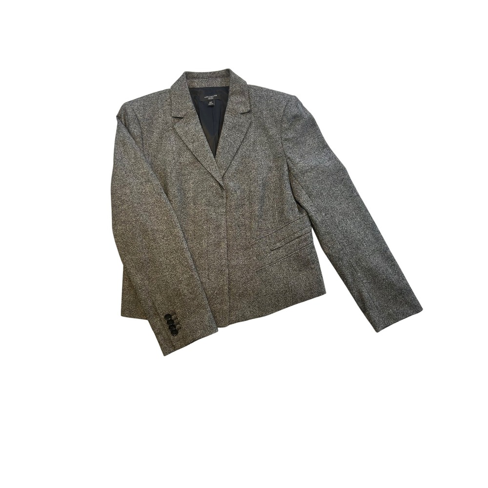 Ann Taylor Petite Grey Tweed Wool Blend Blazer Jacket Size 10P 3-Button Office